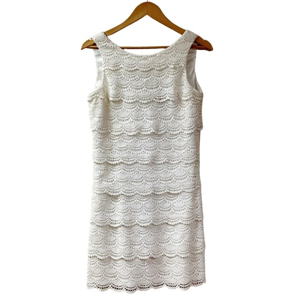 White House Black Market Dresses & Skirts - WHBM Womens White Crocheted Lace Dress SZ 4 Feminine Bridal Shower Coquette Boho